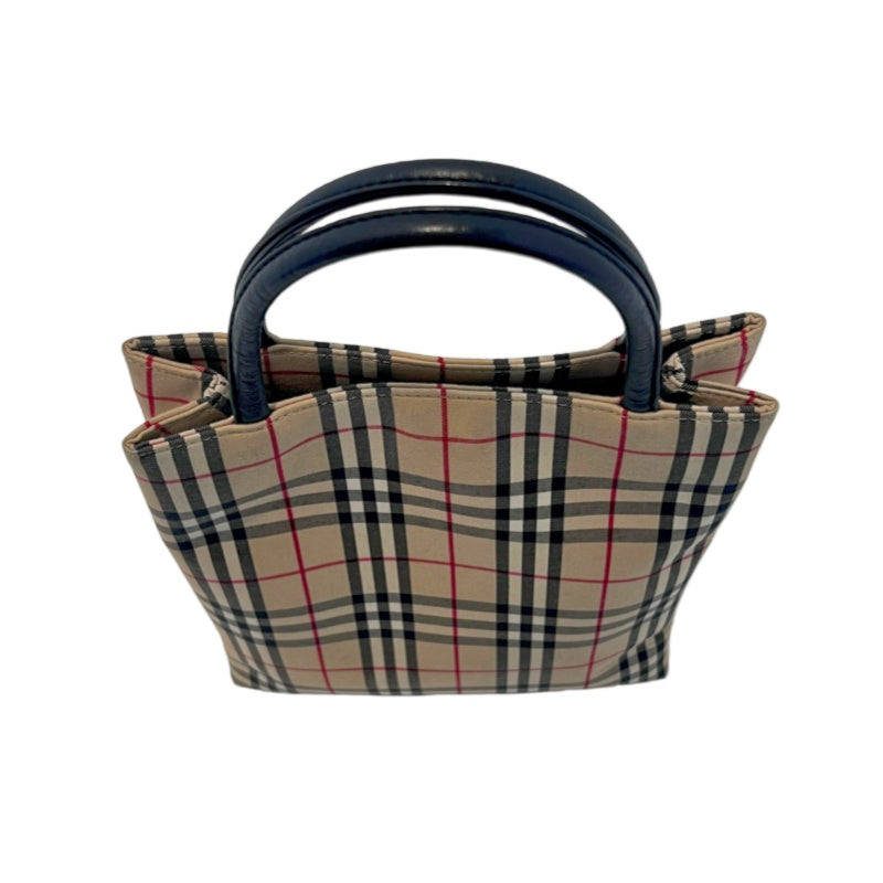 BURBERRY Nova Check Canvas Mini Tote Bag Beige Classic Plaid Pattern Black Leather Handle British Style Casual Daily Use