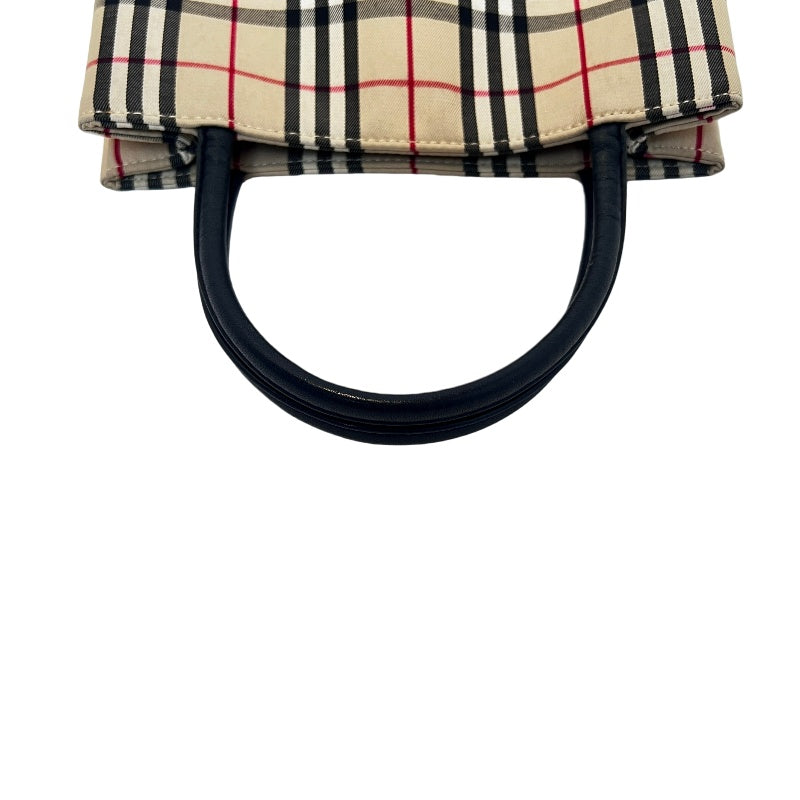 BURBERRY Nova Check Canvas Mini Tote Bag Beige Classic Plaid Pattern Black Leather Handle British Style Casual Daily Use