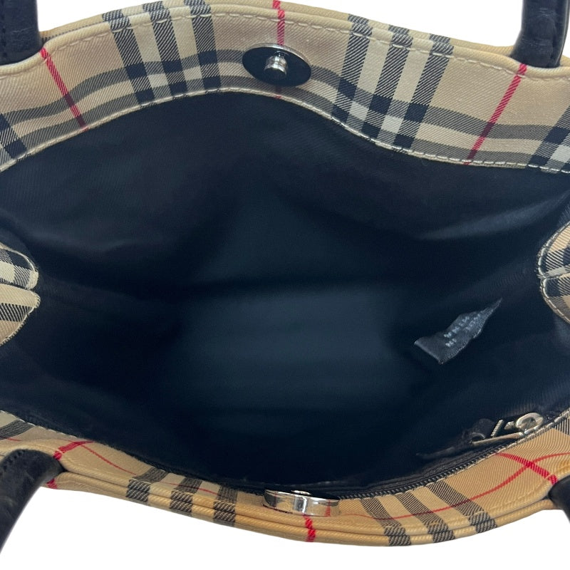 BURBERRY Nova Check Canvas Mini Tote Bag Beige Classic Plaid Pattern Black Leather Handle British Style Casual Daily Use