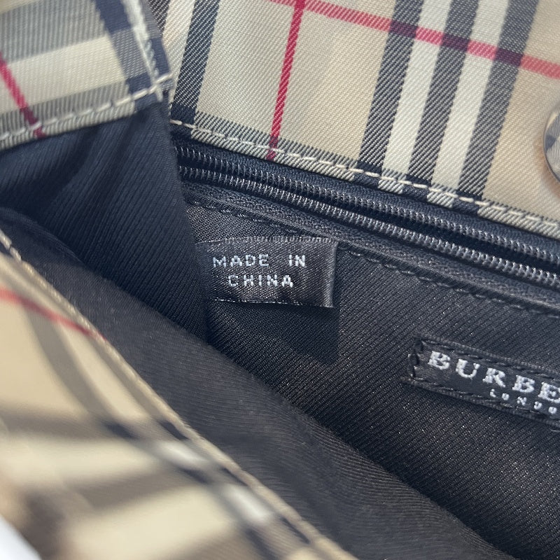 BURBERRY Nova Check Canvas Mini Tote Bag Beige Classic Plaid Pattern Black Leather Handle British Style Casual Daily Use