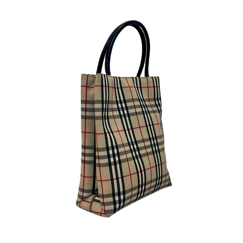 BURBERRY Nova Check Canvas Mini Tote Bag Beige Classic Plaid Pattern Black Leather Handle British Style Casual Daily Use