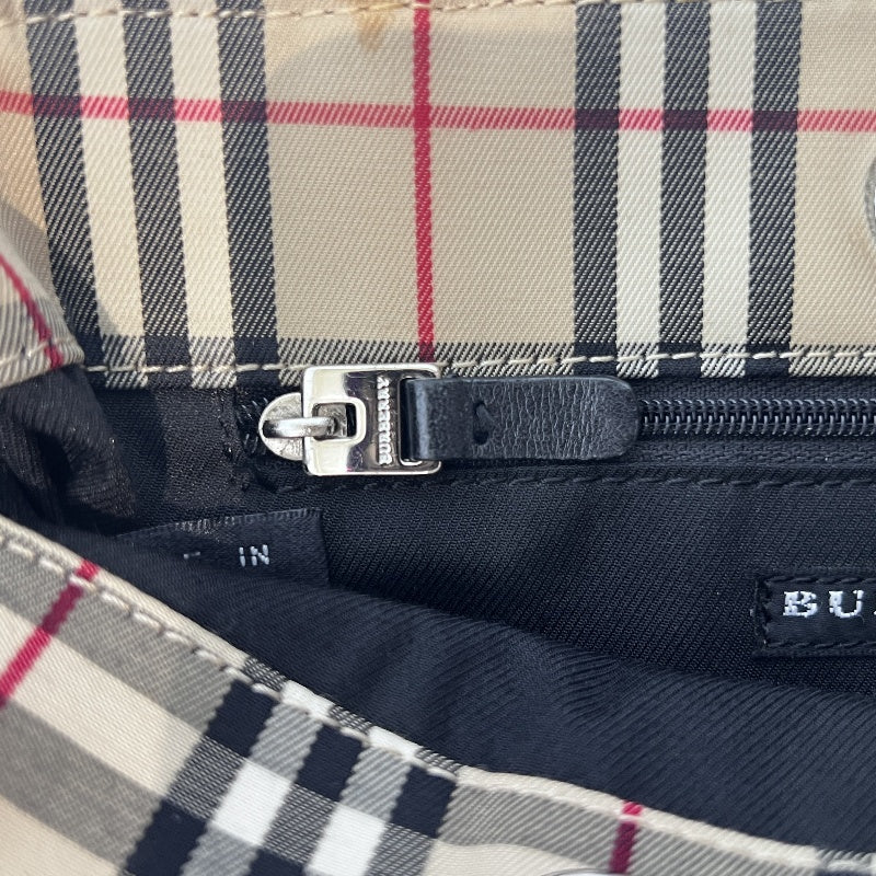 BURBERRY Nova Check Canvas Mini Tote Bag Beige Classic Plaid Pattern Black Leather Handle British Style Casual Daily Use