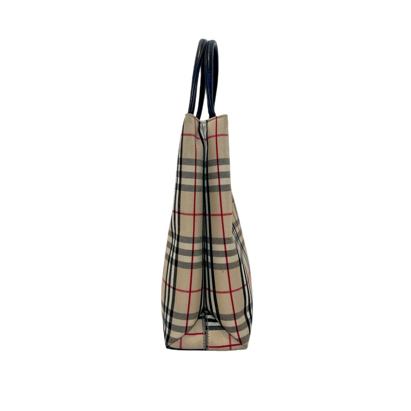 BURBERRY Nova Check Canvas Mini Tote Bag Beige Classic Plaid Pattern Black Leather Handle British Style Casual Daily Use
