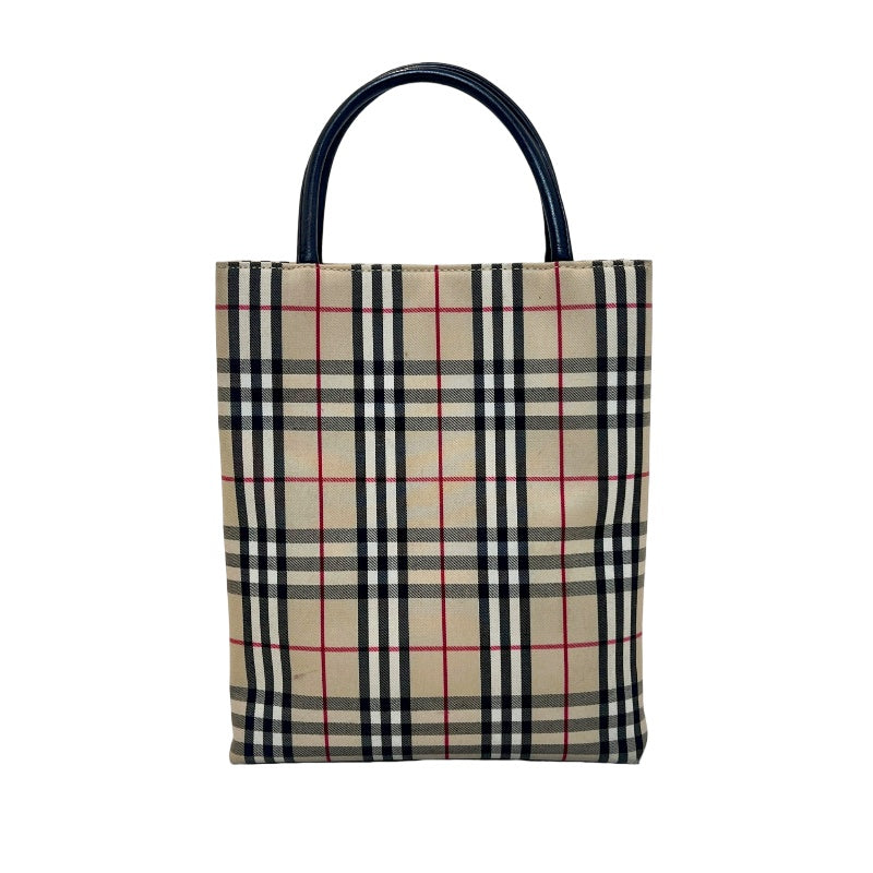 BURBERRY Nova Check Canvas Mini Tote Bag Beige Classic Plaid Pattern Black Leather Handle British Style Casual Daily Use
