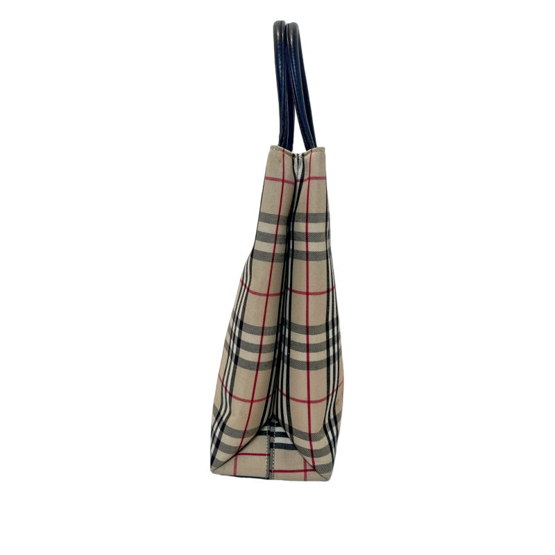 BURBERRY Nova Check Canvas Mini Tote Bag Beige Classic Plaid Pattern Black Leather Handle British Style Casual Daily Use