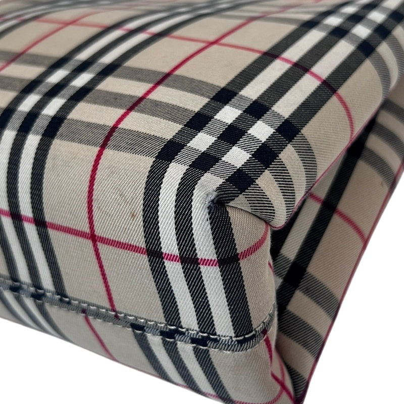 BURBERRY Nova Check Canvas Mini Tote Bag Beige Classic Plaid Pattern Black Leather Handle British Style Casual Daily Use