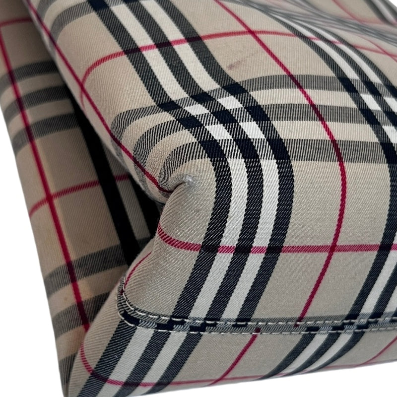 BURBERRY Nova Check Canvas Mini Tote Bag Beige Classic Plaid Pattern Black Leather Handle British Style Casual Daily Use