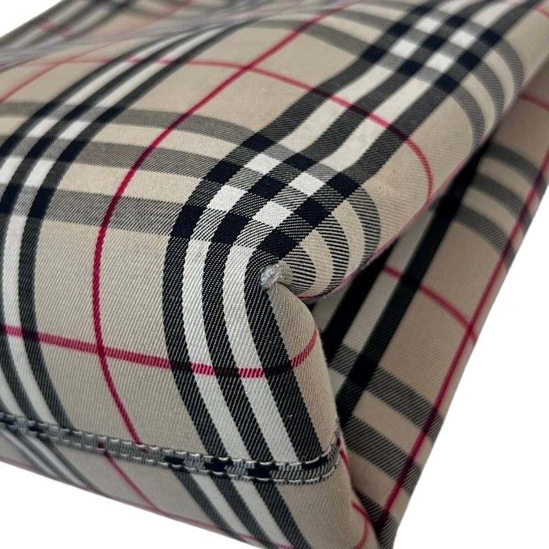 BURBERRY Nova Check Canvas Mini Tote Bag Beige Classic Plaid Pattern Black Leather Handle British Style Casual Daily Use