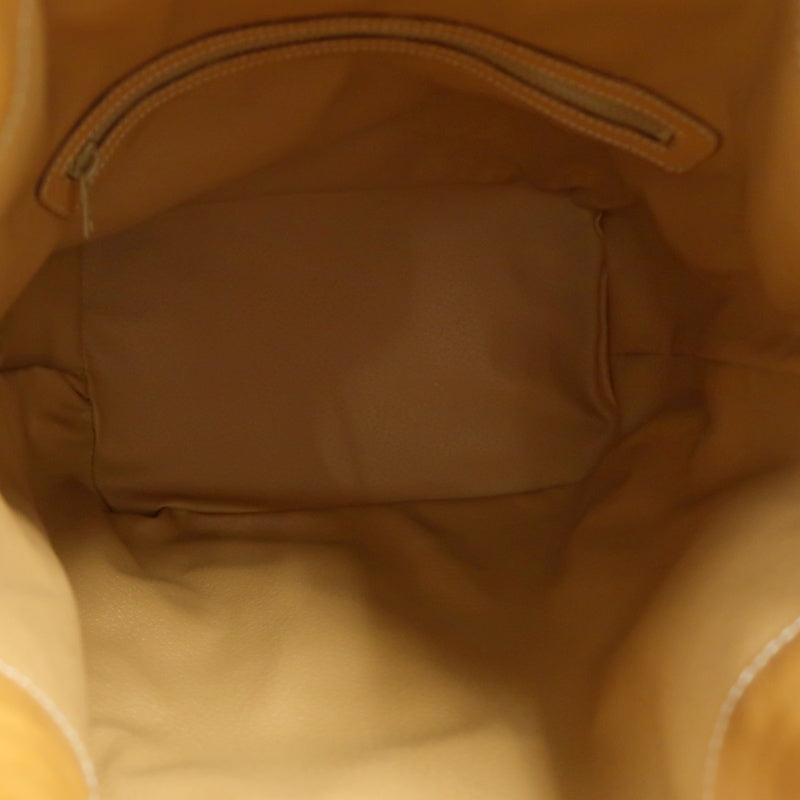 CELINE Vintage Macadam Canvas Drawstring Bucket Shoulder Bag Beige Leather Trim Gold Hardware