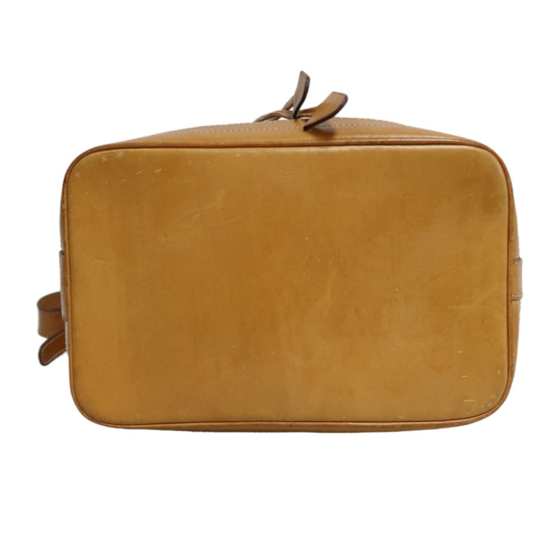 CELINE Vintage Macadam Canvas Drawstring Bucket Shoulder Bag Beige Leather Trim Gold Hardware