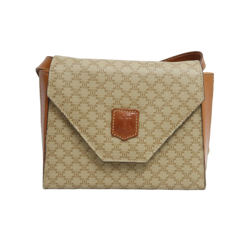 CELINE Vintage Macadam Monogram Beige PVC Canvas With Brown Leather Trim Envelope Shoulder Crossbody Bag