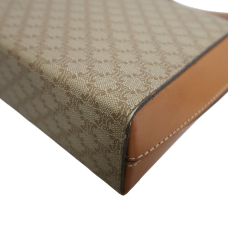 CELINE Vintage Macadam Monogram Beige PVC Canvas With Brown Leather Trim Envelope Shoulder Crossbody Bag