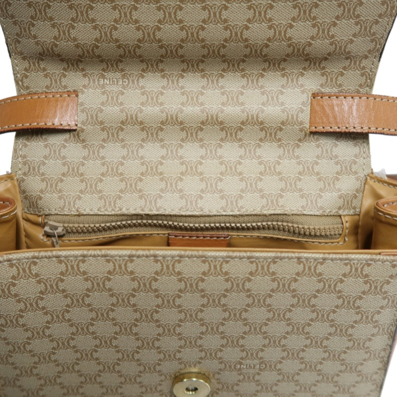 CELINE Vintage Macadam Monogram Beige PVC Canvas With Brown Leather Trim Envelope Shoulder Crossbody Bag