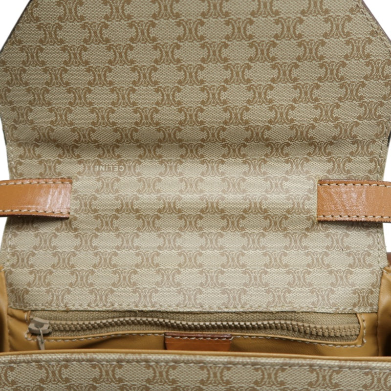 CELINE Vintage Macadam Monogram Beige PVC Canvas With Brown Leather Trim Envelope Shoulder Crossbody Bag