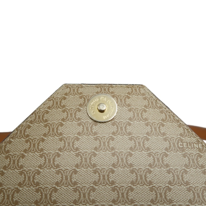 CELINE Vintage Macadam Monogram Beige PVC Canvas With Brown Leather Trim Envelope Shoulder Crossbody Bag