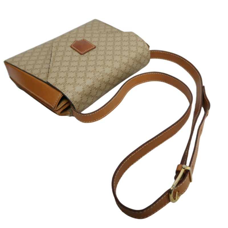 CELINE Vintage Macadam Monogram Beige PVC Canvas With Brown Leather Trim Envelope Shoulder Crossbody Bag