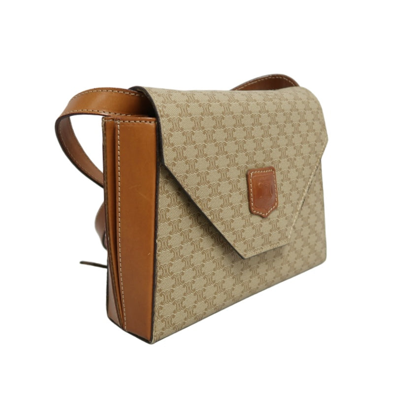 CELINE Vintage Macadam Monogram Beige PVC Canvas With Brown Leather Trim Envelope Shoulder Crossbody Bag