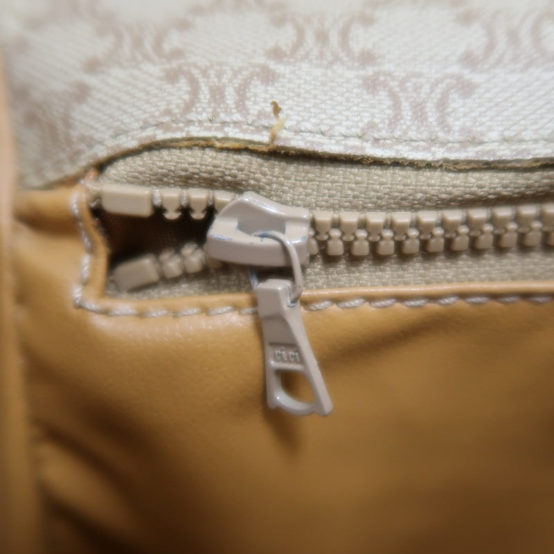CELINE Vintage Macadam Monogram Beige PVC Canvas With Brown Leather Trim Envelope Shoulder Crossbody Bag