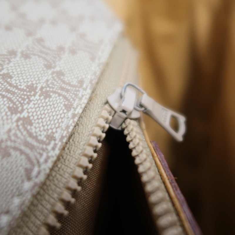 CELINE Vintage Macadam Monogram Beige PVC Canvas With Brown Leather Trim Envelope Shoulder Crossbody Bag