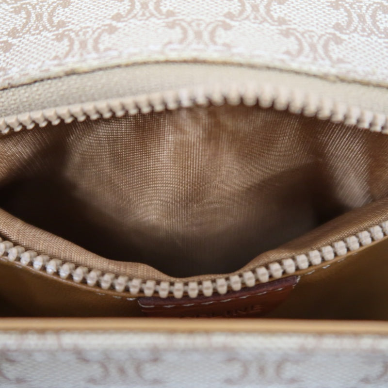 CELINE Vintage Macadam Monogram Beige PVC Canvas With Brown Leather Trim Envelope Shoulder Crossbody Bag