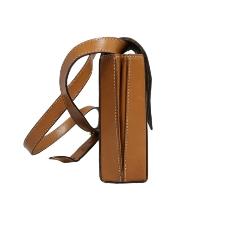 CELINE Vintage Macadam Monogram Beige PVC Canvas With Brown Leather Trim Envelope Shoulder Crossbody Bag