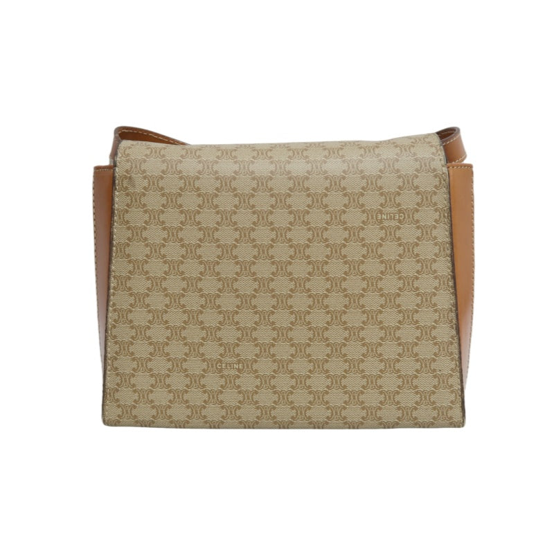 CELINE Vintage Macadam Monogram Beige PVC Canvas With Brown Leather Trim Envelope Shoulder Crossbody Bag
