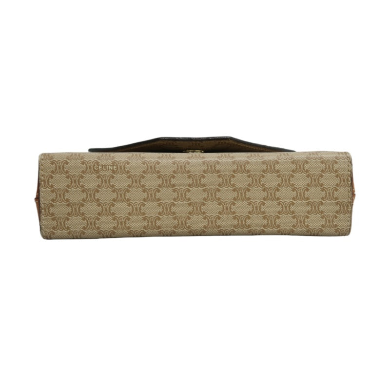 CELINE Vintage Macadam Monogram Beige PVC Canvas With Brown Leather Trim Envelope Shoulder Crossbody Bag