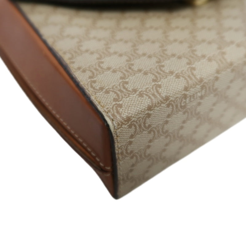 CELINE Vintage Macadam Monogram Beige PVC Canvas With Brown Leather Trim Envelope Shoulder Crossbody Bag