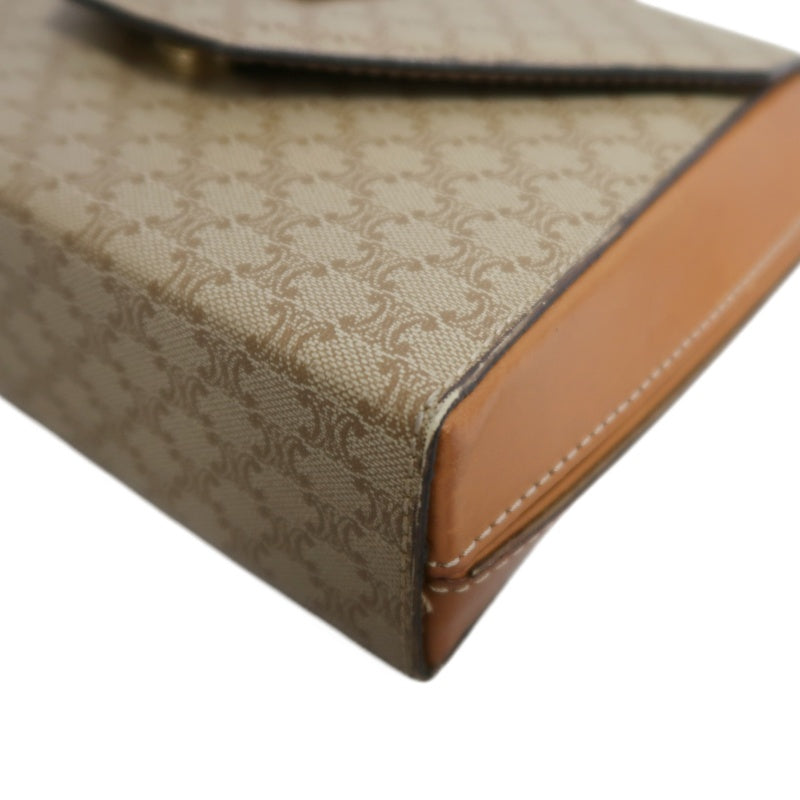 CELINE Vintage Macadam Monogram Beige PVC Canvas With Brown Leather Trim Envelope Shoulder Crossbody Bag