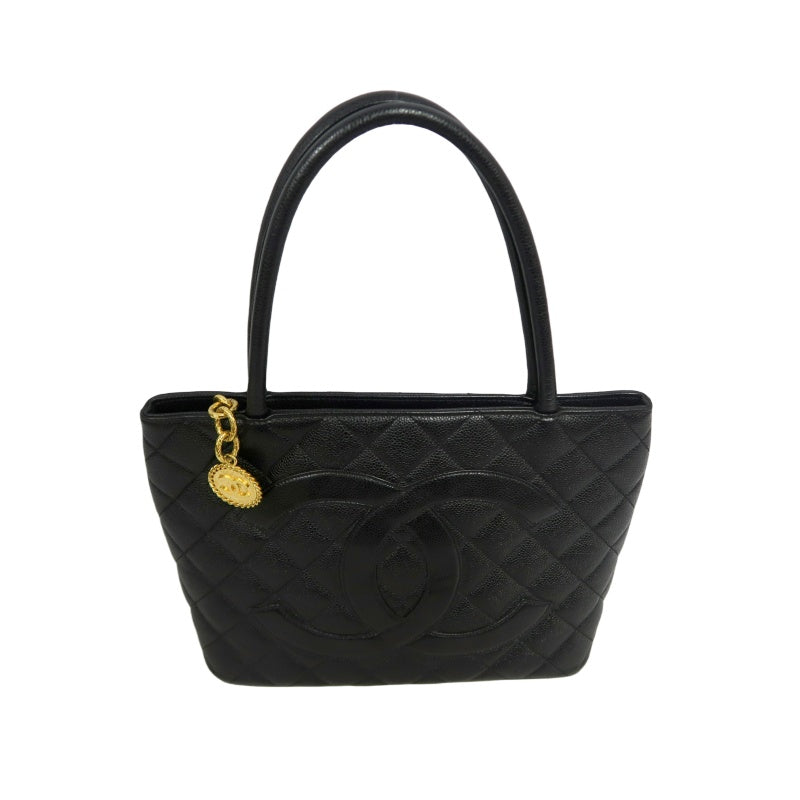 CHANEL Medallion Caviar Skin Quilted Tote Bag Black Grained Calfskin Gold Hardware CC Coin Charm Spacious Commute Iconic Timeless Vintage Classic Bag Included Original Guarantee Card