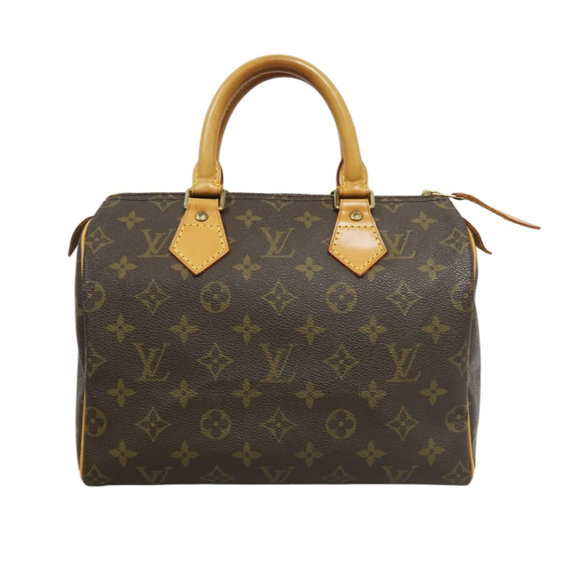 LOUIS VUITTON Monogram Speedy 25 Handbag Canvas Cowhide Brown Gold Hardware