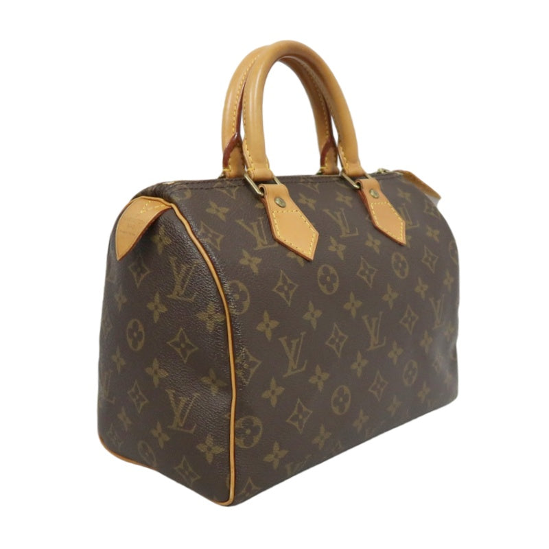 LOUIS VUITTON Monogram Speedy 25 Handbag Canvas Cowhide Brown Gold Hardware