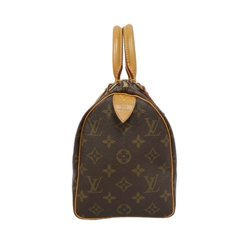 LOUIS VUITTON Monogram Speedy 25 Handbag Canvas Cowhide Brown Gold Hardware