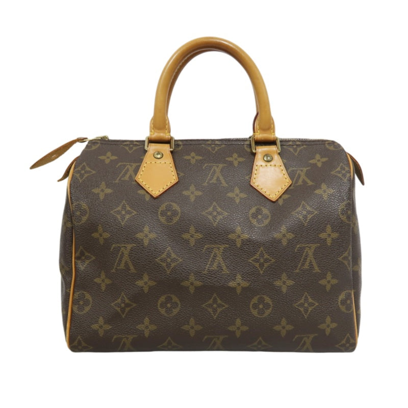 LOUIS VUITTON Monogram Speedy 25 Handbag Canvas Cowhide Brown Gold Hardware