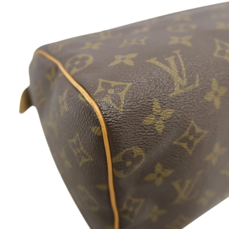 LOUIS VUITTON Monogram Speedy 25 Handbag Canvas Cowhide Brown Gold Hardware