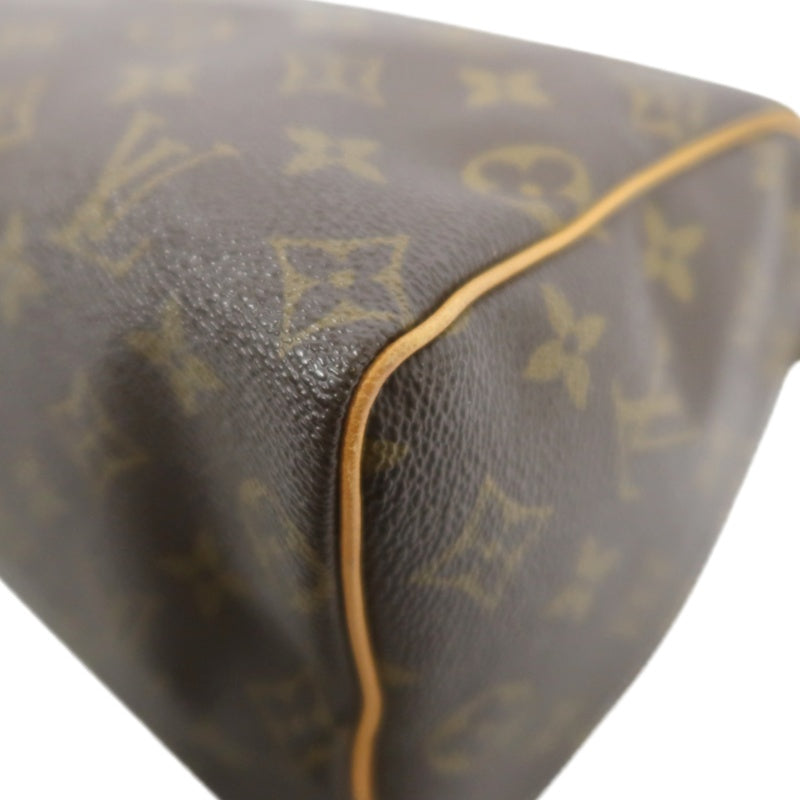 LOUIS VUITTON Monogram Speedy 25 Handbag Canvas Cowhide Brown Gold Hardware