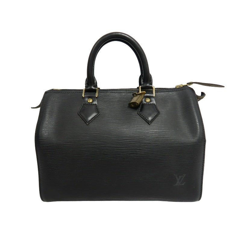 LOUIS VUITTON Speedy 25 Handbag Leather Black With Padlock and Keys