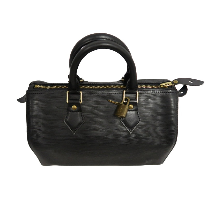 LOUIS VUITTON Speedy 25 Handbag Leather Black With Padlock and Keys