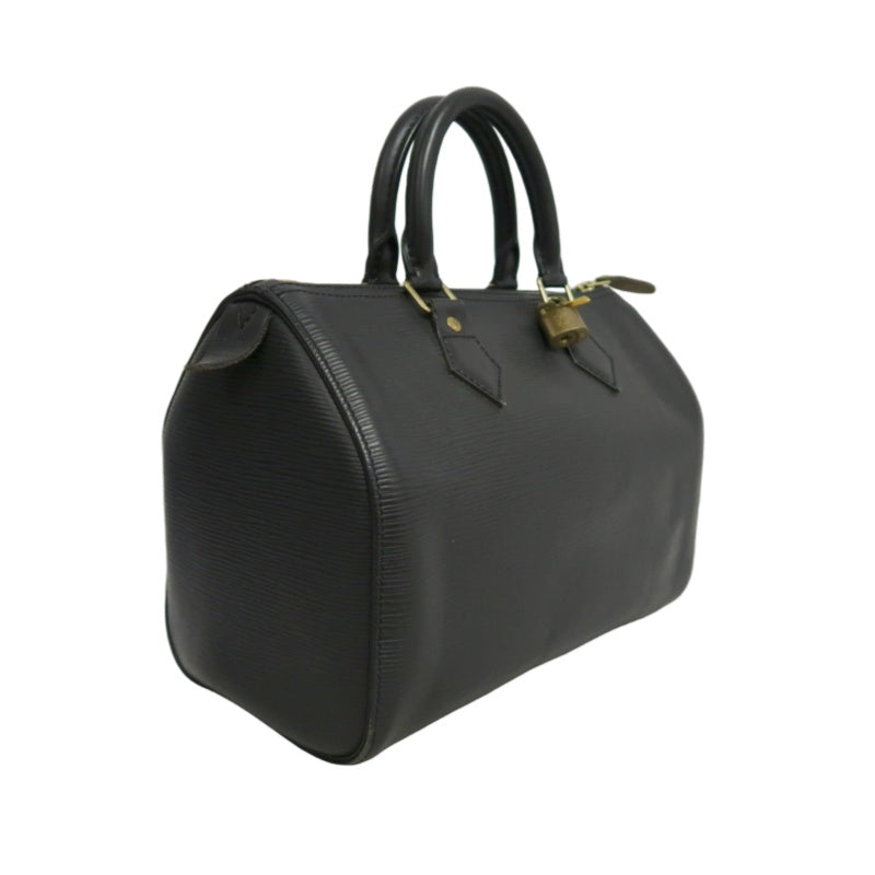 LOUIS VUITTON Speedy 25 Handbag Leather Black With Padlock and Keys