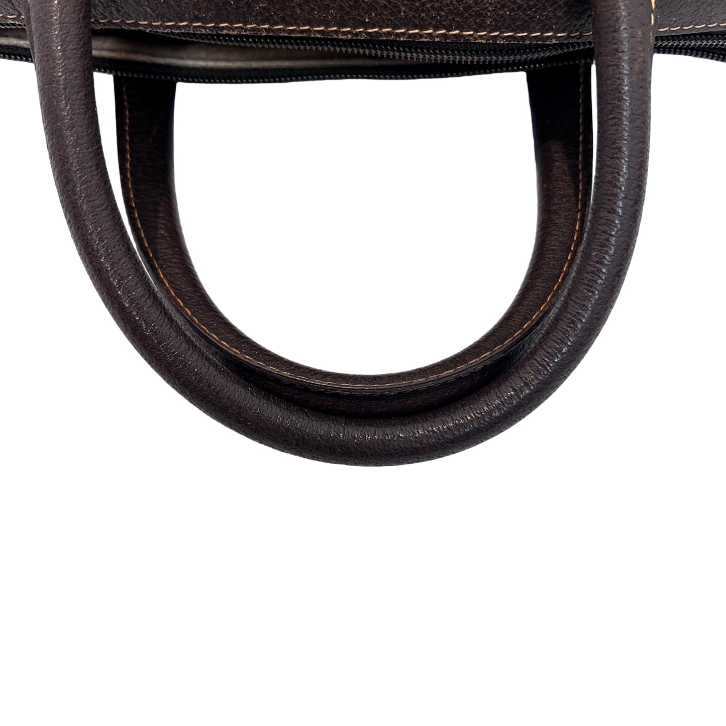 GUCCI Vintage GG Supreme Monogram Sherry Line Boston Handbag With Brown Leather Trim And Web Ribbon, Gold Hardware