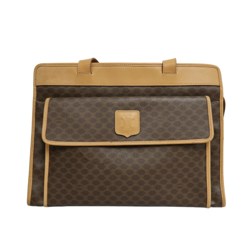 CELINE Macadam PVC Leather Shoulder Tote Bag In Dark Brown