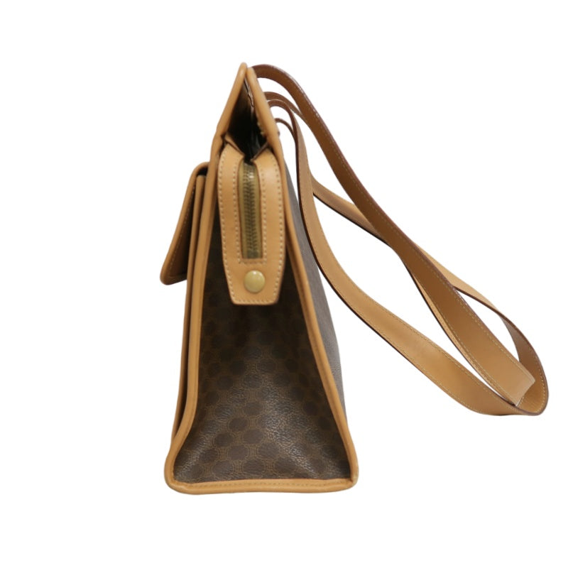 CELINE Macadam PVC Leather Shoulder Tote Bag In Dark Brown
