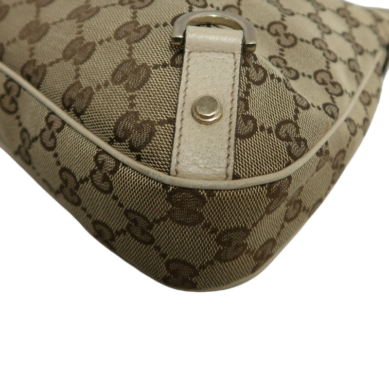 GUCCI GG Monogram Canvas Hobo Shoulder Bag Beige Brown Classic Pattern Light Tan Off White Leather Trim Gold Hardware Vintage Elegant Spacious Casual Daily Commute Bag