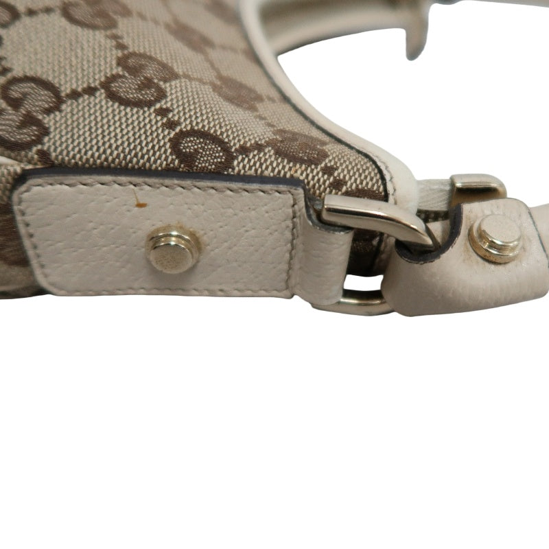 GUCCI GG Monogram Canvas Hobo Shoulder Bag Beige Brown Classic Pattern Light Tan Off White Leather Trim Gold Hardware Vintage Elegant Spacious Casual Daily Commute Bag
