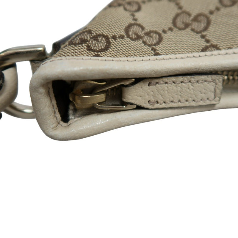 GUCCI GG Monogram Canvas Hobo Shoulder Bag Beige Brown Classic Pattern Light Tan Off White Leather Trim Gold Hardware Vintage Elegant Spacious Casual Daily Commute Bag