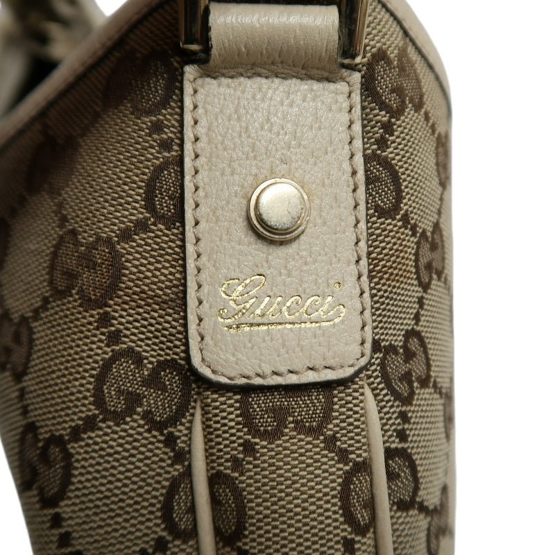 GUCCI GG Monogram Canvas Hobo Shoulder Bag Beige Brown Classic Pattern Light Tan Off White Leather Trim Gold Hardware Vintage Elegant Spacious Casual Daily Commute Bag