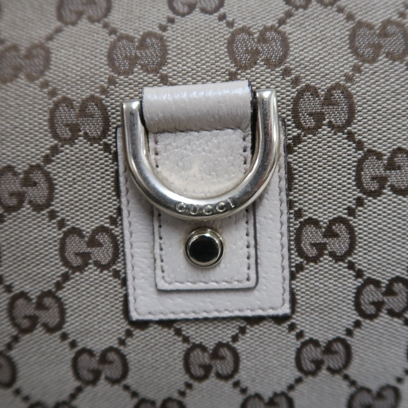 GUCCI GG Monogram Canvas Hobo Shoulder Bag Beige Brown Classic Pattern Light Tan Off White Leather Trim Gold Hardware Vintage Elegant Spacious Casual Daily Commute Bag