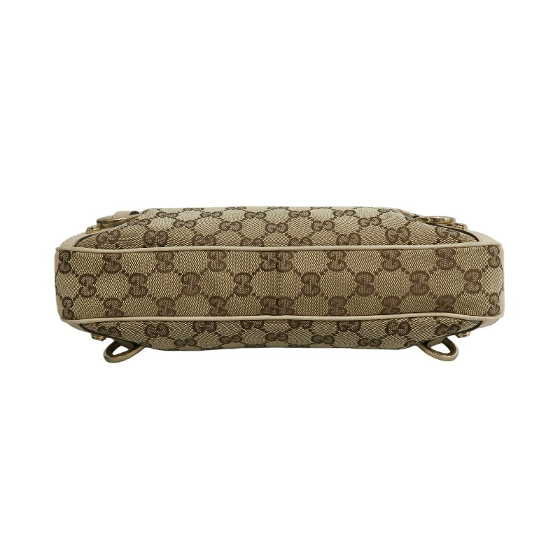 GUCCI GG Monogram Canvas Hobo Shoulder Bag Beige Brown Classic Pattern Light Tan Off White Leather Trim Gold Hardware Vintage Elegant Spacious Casual Daily Commute Bag