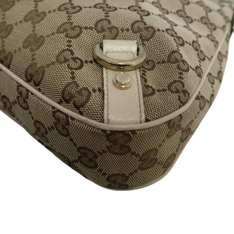 GUCCI GG Monogram Canvas Hobo Shoulder Bag Beige Brown Classic Pattern Light Tan Off White Leather Trim Gold Hardware Vintage Elegant Spacious Casual Daily Commute Bag