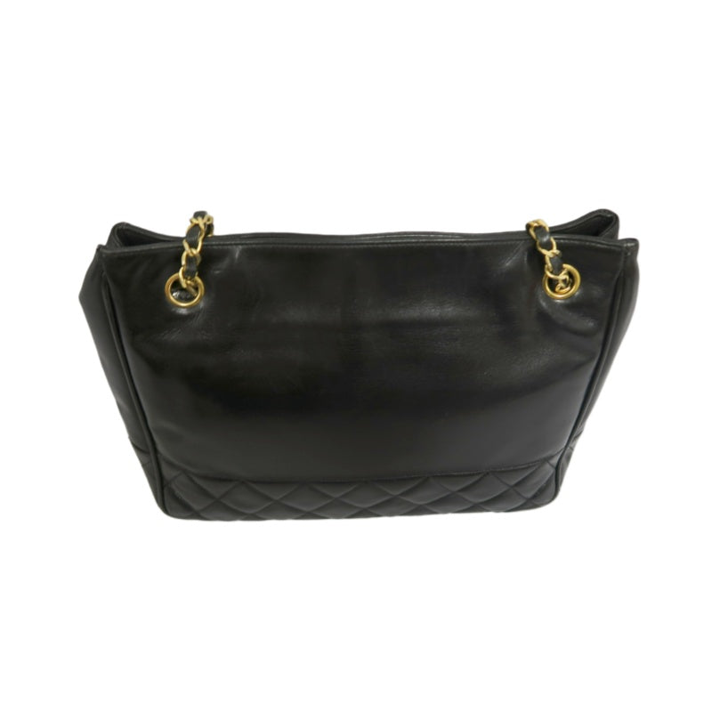 CHANEL Lambskin Chain Tote Shoulder Bag, Black, Gold‑Tone Hardware